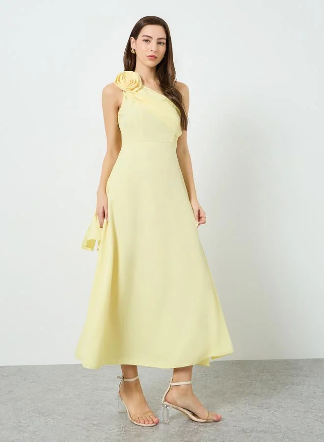 تايك تو فستان طويل بكتف واحد وأكمام كيب للنساء